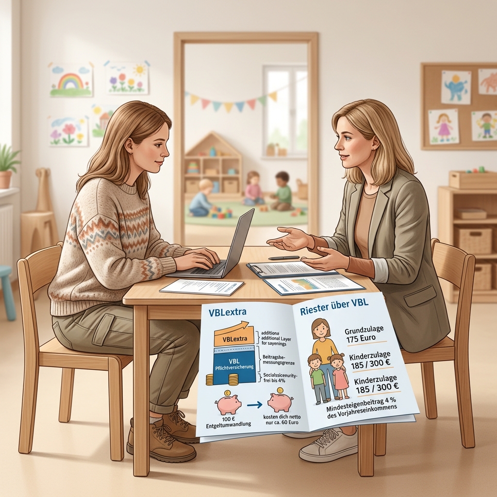 Illustration zu VBLextra, Entgeltumwandlung, Riester: Wann sich freiwillige Zusatzvorsorge für dich lohnt