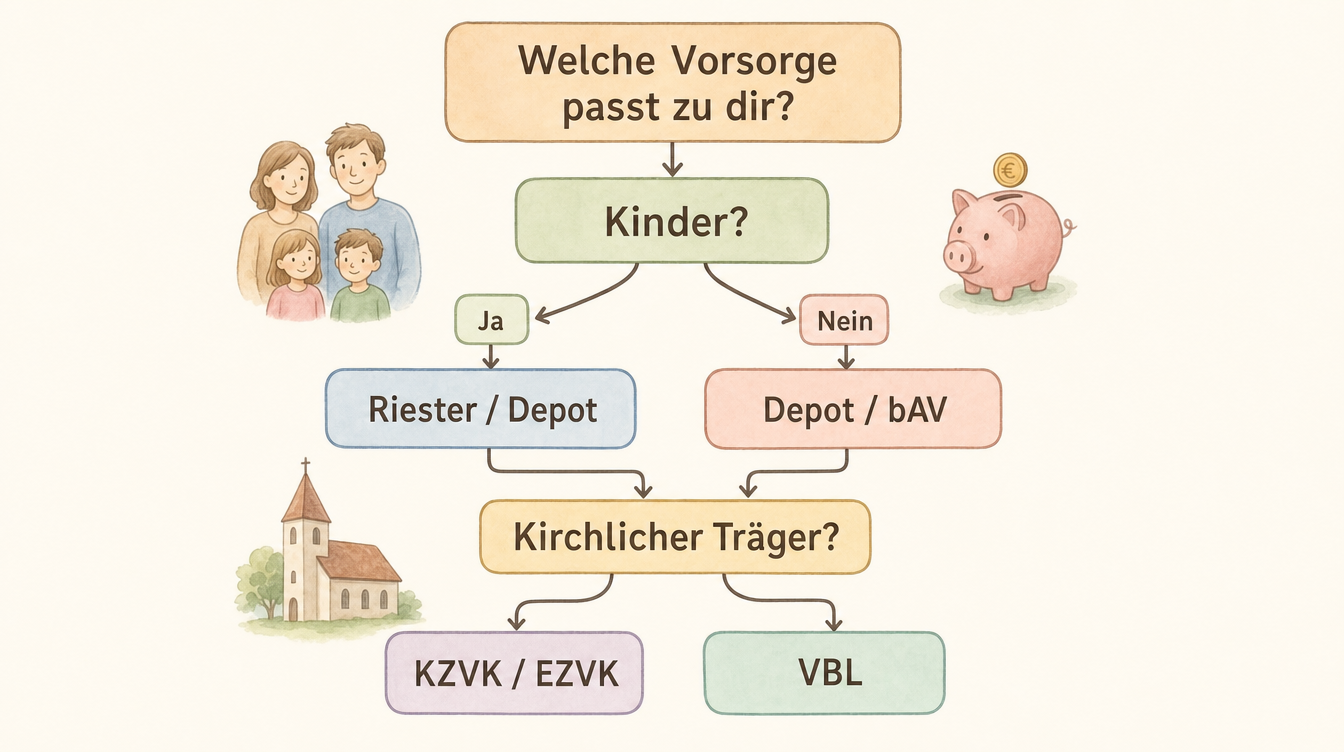 Entscheidungsbaum Altersvorsorge für Erzieherinnen: VBL, Riester, Altersvorsorgedepot