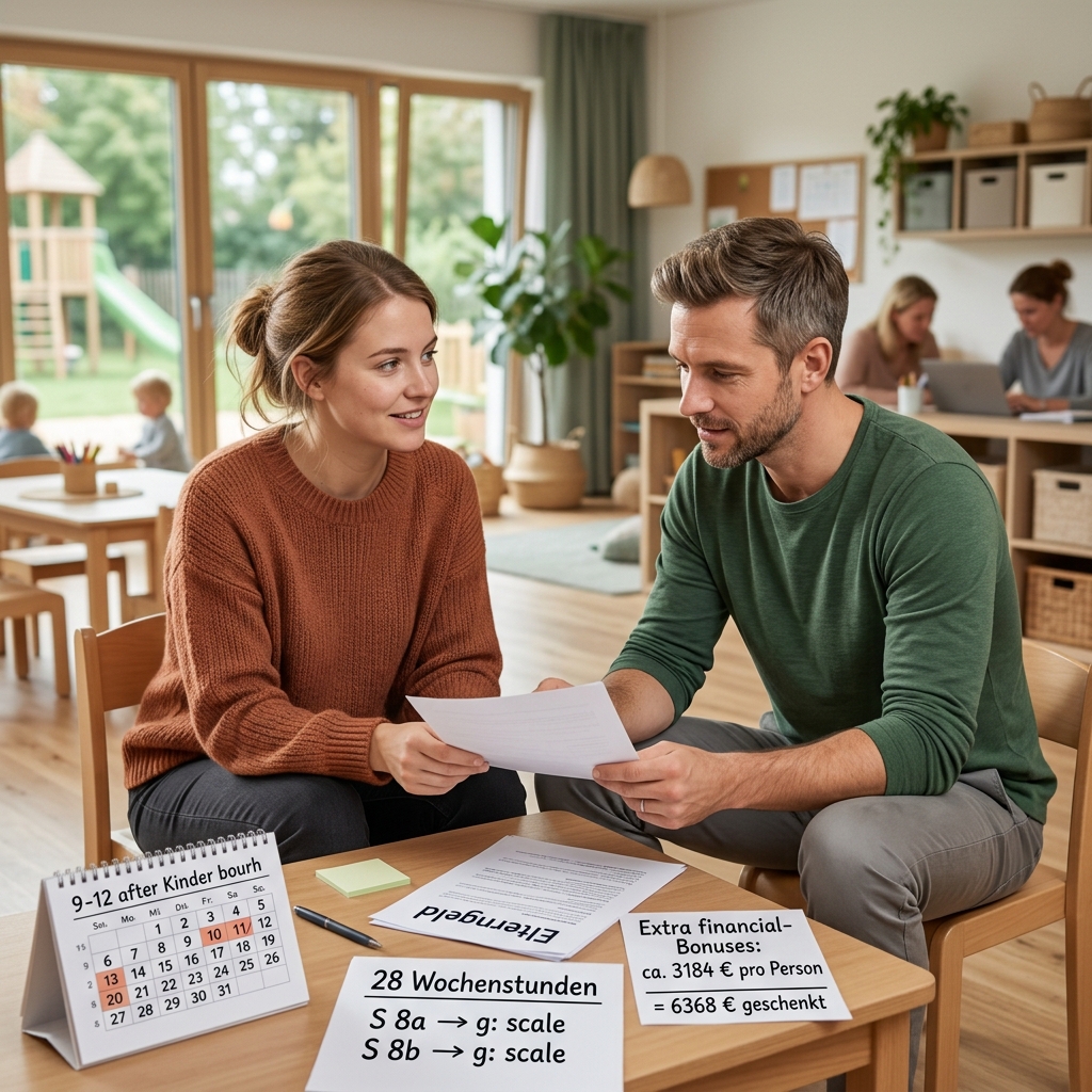 Illustration zu Partnerschaftsbonus im TVöD: So holt ihr als Erzieher-Paar 4 Extra-Monate raus