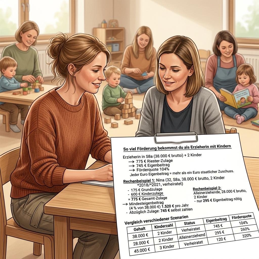 Illustration zu So viel Förderung bekommst du als Erzieherin mit Kindern